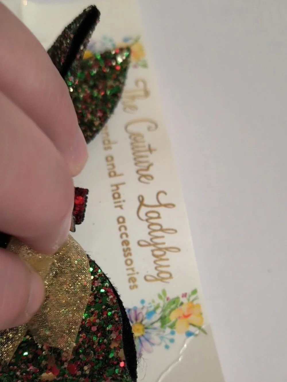 Couture Ladybug Glitter Rose Hair Clip - Red & Green